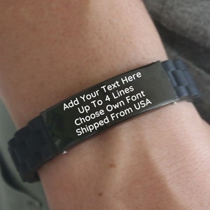 Free Custom Text Engraved Bracelet for Husband Father Step Dad Boyfriend Nephew, Personalized Birthday Christmas or Anniversary Gift for Men