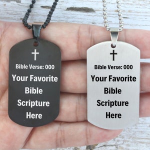 Christmas Gift for Christian Friends, Bible Scripture Necklace Accessory, Custom Word Dog Tag, Personalized Jewelry for Friends at Church