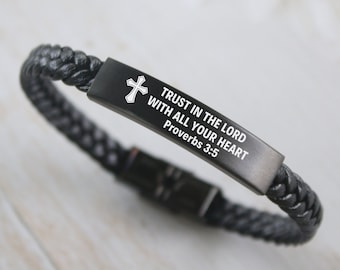 Trust In The Lord Bible Verse Engraved Bracelet, Christian Scripture Jewelry, Faith Quote Jewelry Bracelet, Strength Encouragement Bracelet