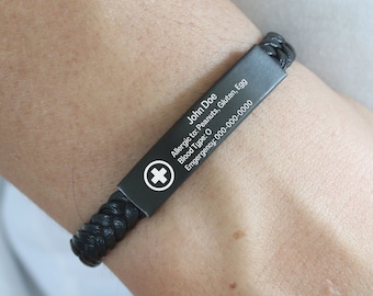 Personalized Medical Alert Bracelet, Autism Dementia Diabetic Health ID Jewelry, Custom Engraved Accessory for Kids or Elders