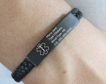Medical Emergency Contact Bracelet, Custom Health Alert Bracelet, Personalized Id Bracelet, Unisex Medical ID Jewelry