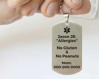 Allergies Necklace for Kid, Medical Alert ID Jewelry, Personalized Medical Allergies Alert Necklace, Medical Prescription Necklace