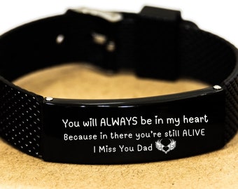 Personalized Mourning Engraved Bracelet, Loss of Father Memorial Gift, Always in My Heart, Keepsake Remembrance Jewelry