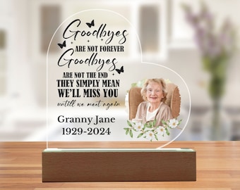 Gepersonaliseerde Memorial Acryl Plaque, Familieportret Rouwende Gift, In liefdevolle herinnering aan Love One, Good Bye Rouw Cadeau