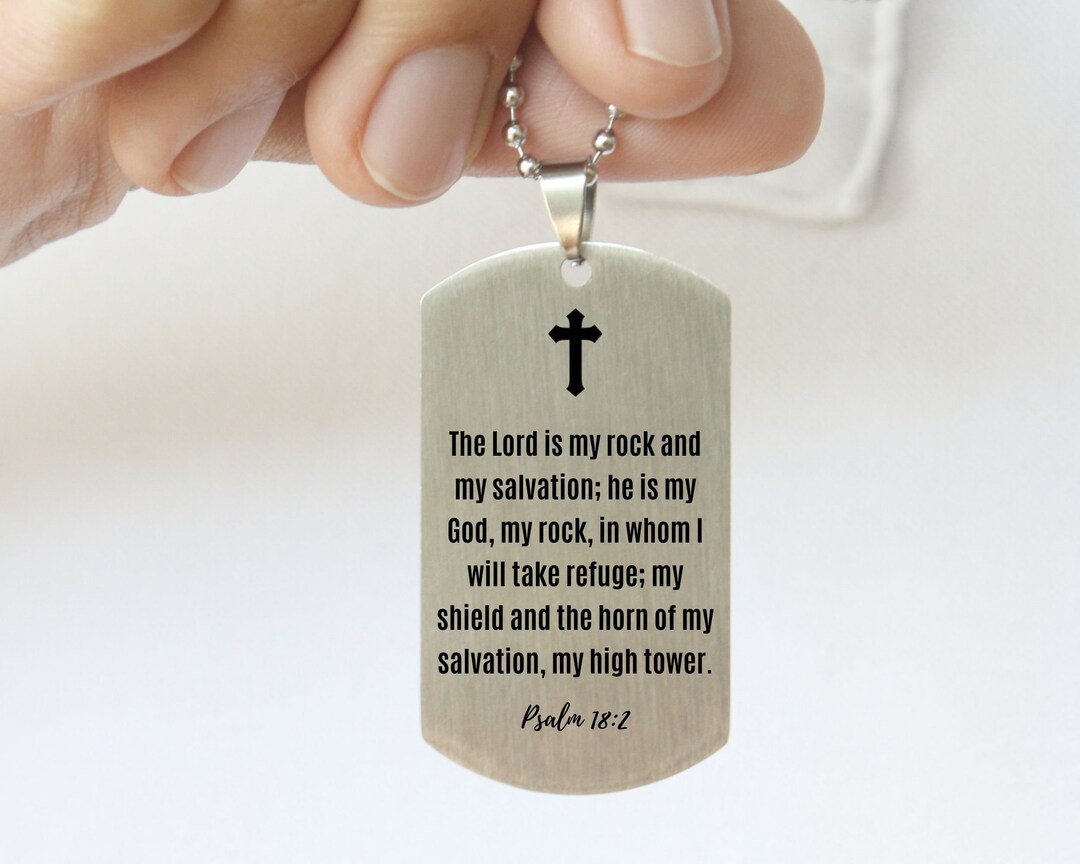 H&J Jewelry 30" Stainless Steel Gold Plated Bead Chain – Bible Verse Dog Tag Pendant – Gold Ion Plated