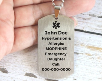 Personalized Medical Alert Necklace, Healthcare Gift for Seniors Elders, Christmas Gift for Mother Father Grandma Grandpa, Medical ID Tag