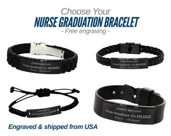 Personalized Nurse Graduation Bracelet, Custom Engraved Medical Jewelry Gift, RN BSN Graduation Gift for Him & Her, Male Nurse Bracelet