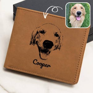 Personalized Leather Wallet with Pet Photo Portrait & Name, Custom Dog Photo Wallet, Pet Memorial Gift for Dog Lovers, Gift for Pet Parents