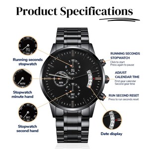 Personalized anniversary gift for him: men's luxury watch with custom photo laser engraving on the back of the watch face