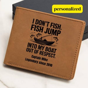 Cartera de cuero personalizada con temática de pesca para papá y esposo. Cartera personalizada para hombre. Bonito regalo para el Día del Padre para amantes de la pesca.