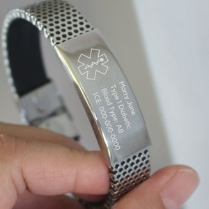 Medical Alert Bracelet, Custom Engraved Health Emergency Contact Jewelry, ID Tag Accessory for Woman Girl