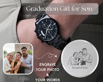 Graduation Gift for Son, Custom Photo Engraved Watch, Luxury Keepsake Gift from Mom Dad