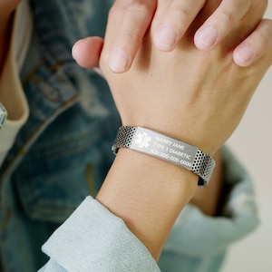 Personalized Engraved Medical Alert Bracelet, Custom Health Emergency Jewelry, ID Tag Accessory for Woman Girl or Senior