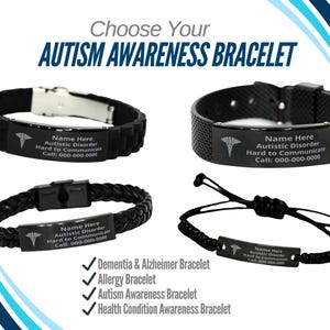 Autism Awareness Bracelet, Christmas Gift for Autistic, Healthcare Awareness Jewelry, Personalized Medical ID Bracelet, Jewelry for Autistic