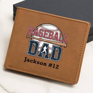 Cartera de cuero personalizada para papá del béisbol, regalo para papá jugador de béisbol, regalo del Día del Padre para papá, cartera de cuero con nombre personalizado para hombres