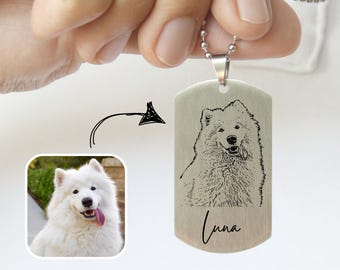 Pet Memorial Gift Jewelry, Dog Cat Photo Pendant, Personalizad Pet Remembrance Necklace, Engraved Pet Portrait Necklace, Pet Memorial Gift