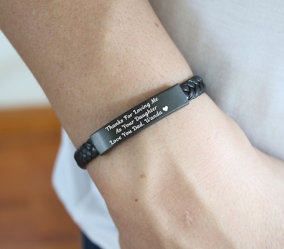 Thank You Gift for Stepfather Love Dad Leather Bracelet Engrave Your Own Text Jewelry Birthday Gift for Dad Father Husband Boyfriend Etsy