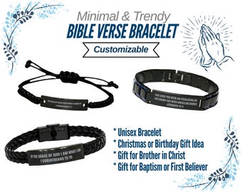 Customizable Bible Verse Bracelet, Engraved Bracelet for Men, Christmas Gift or Baptism Gift for Teenager Boy Son, Bible Scripture Jewelry