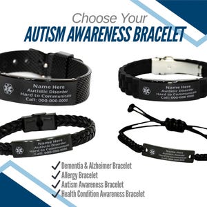 Autism Awareness Bracelet, Christmas Gift for Autistic, Healthcare Awareness Jewelry, Personalized Medical ID Bracelet, Custom Name Bracelet