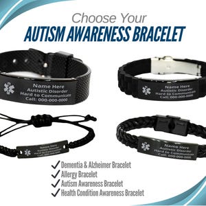 Autism Alert Bracelet, Christmas Gift for Autistic, Healthcare Awareness Jewelry, Personalized Medical ID Bracelet, Custom Name Bracelet