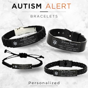 Autism Alert Bracelet, Christmas Gift for Autistic, Healthcare Awareness Jewelry, Personalized Medical ID Bracelet, Custom Name Bracelet