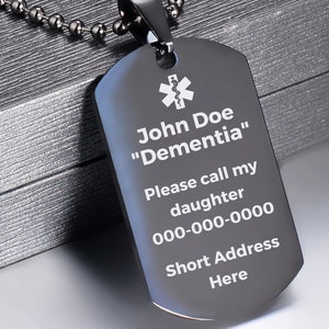 Christmas Gift for Grandparents, Healthcare Awareness Jewelry, Medical Id Tag Necklace, Personalized Health ID Accessory, Dementia Necklace image 1