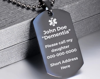 Christmas Gift for Grandparents, Healthcare Awareness Jewelry, Medical Id Tag Necklace, Personalized Health ID Accessory, Dementia Necklace