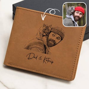 Custom Pet Photo Wallet for Cat Dad, Leather Wallet with Name or Paw Print, Gift for Pet Lover, Pet Memorial or Father’s Day, Cat Loss Gift