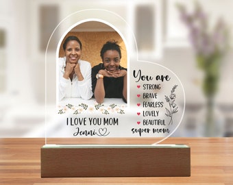 Personalized Custom Photo Mother's Day Gift for Super Mom, To My mom Acrylic Heart, Mother Daughter Gift, Birthday Christmas Gift for Mother