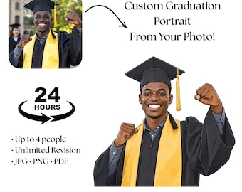 Graduation Portrait from Photo, Personalized Graduation Gift, Custom Graduate Illustration, Class of 2026 Digital Download