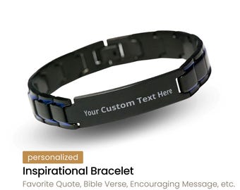 Custom Engraved Bracelet for Men, Inspirational Bracelet, Christmas Gift for Husband Son Nephew, Trendy Jewelry Black Metal Bracelet