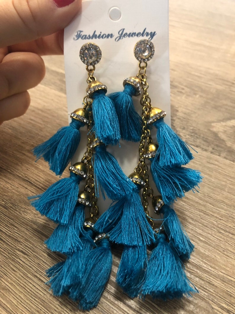 Red Statement Tassel Hanging Earrings