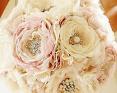 SALE 40% OFF - Brooch Bouquet, Bridal Bouquet, Wedding Bouquet, Pink/Blush Brooch Bouquet, Fabric Flower Bouquet - FREE Boutonniere Included