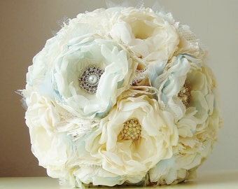 Fabric Flower Bouquet,  Vintage Wedding Bouquet,  Wedding Brooch Bouquet,  Handmade Bridal Bouquet, 50% DEPOSIT PAYMENT ONLY