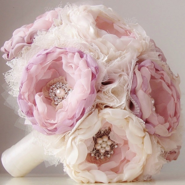 Fabric Wedding Bouquet, Handmade Fabric Bridal Bouquet, Vintage Wedding Bouquet, Brooch Bouquet, 50% DEPOSIT PAYMENT ONLY