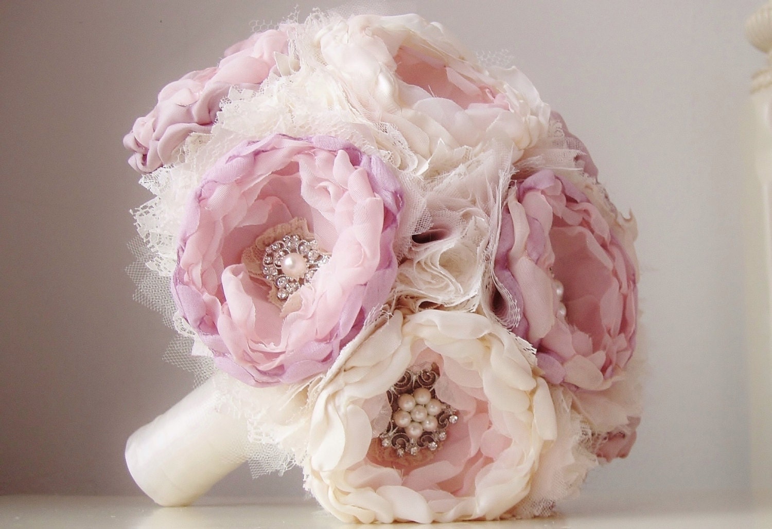 Handmade Architecture Bouquet Crown Purple Fabric Bridal 