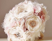 SALE 40% OFF - Brooch Bouquet, Bridal Bouquet, Wedding Bouquet, Pink/Blush Brooch Bouquet, Fabric Flower Bouquet - FREE Boutonniere Included