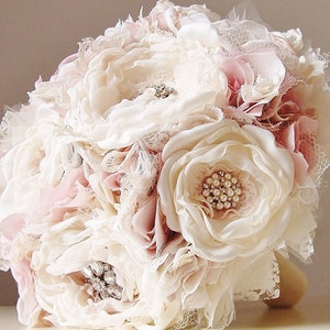 Ivory and Blush Brooch Bouquet, Bridal Bouquet, Wedding Bouquet, 50% DEPOSIT PAYMENT ONLY image 3