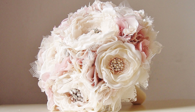 Ivory and Blush Brooch Bouquet, Bridal Bouquet, Wedding Bouquet, 50% DEPOSIT PAYMENT ONLY image 3