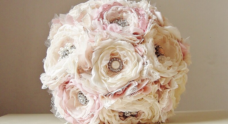 Ivory and Blush Brooch Bouquet, Bridal Bouquet, Wedding Bouquet, 50% DEPOSIT PAYMENT ONLY image 2
