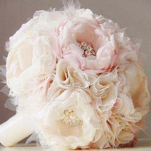 SALE 40% OFF - Brooch Bouquet, Bridal Bouquet, Wedding Bouquet, Pink/Blush Brooch Bouquet, Fabric Flower Bouquet - FREE Boutonniere Included