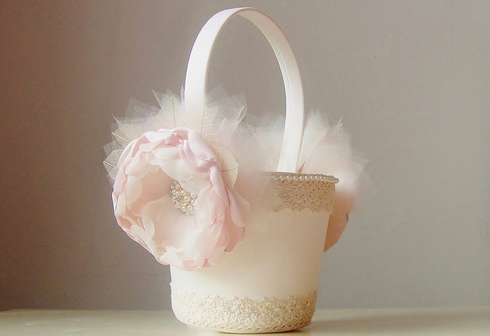 Blush Flower Girl Basket / Wedding Basket / Flower Girl Basket Etsy