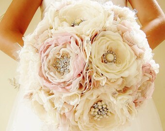 Ivory and Blush Brooch Bouquet, Bridal Bouquet, Wedding Bouquet, 50% DEPOSIT PAYMENT ONLY