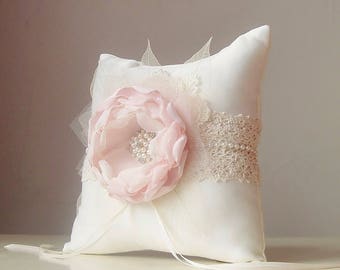 Ring Bearer Pillow / Wedding Pillow / Blush Ring Bearer Pillow / Lace and Pearl Ring Bearer Pillow/Flower Girl Basket and Ring Bearer Pillow