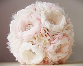 SALE 40% OFF - Brooch Bouquet, Bridal Bouquet, Wedding Bouquet, Pink/Blush Brooch Bouquet, Fabric Flower Bouquet - FREE Boutonniere Included