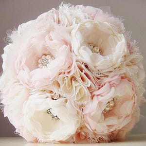 SALE 40% OFF - Brooch Bouquet, Bridal Bouquet, Wedding Bouquet, Pink/Blush Brooch Bouquet, Fabric Flower Bouquet - FREE Boutonniere Included