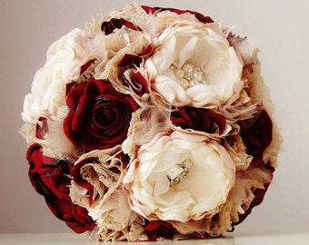 Fabric Flower Bouquet, Brooch Bouquet, Wedding Bouquet, Handmade Bouquet, Vintage Wedding, 50% DEPOSIT PAYMENT ONLY