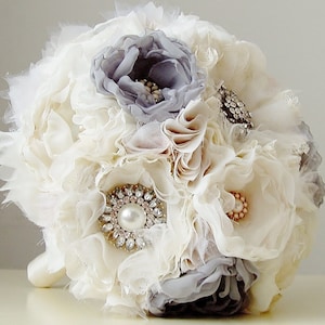 Fabric Wedding Bouquet, Wedding, Brooch Bouquet, Handmade Bridal Bouquet, Vintage Wedding Bouquet