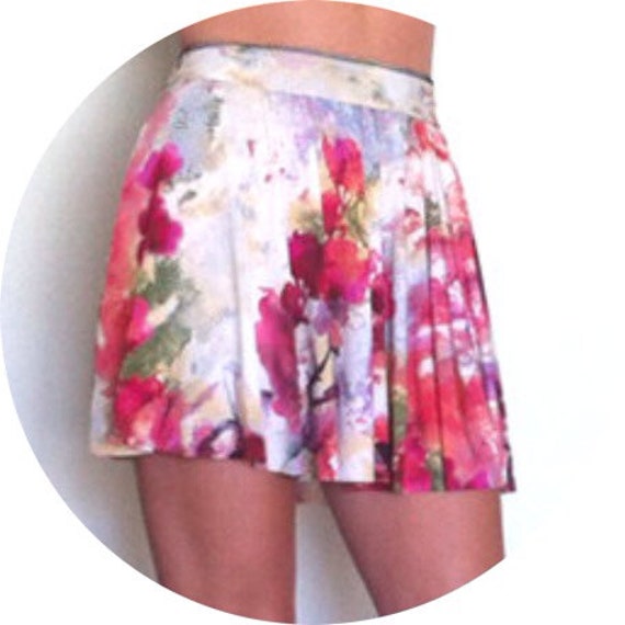 Items similar to Pink Floral Print Skater Skirt on Etsy