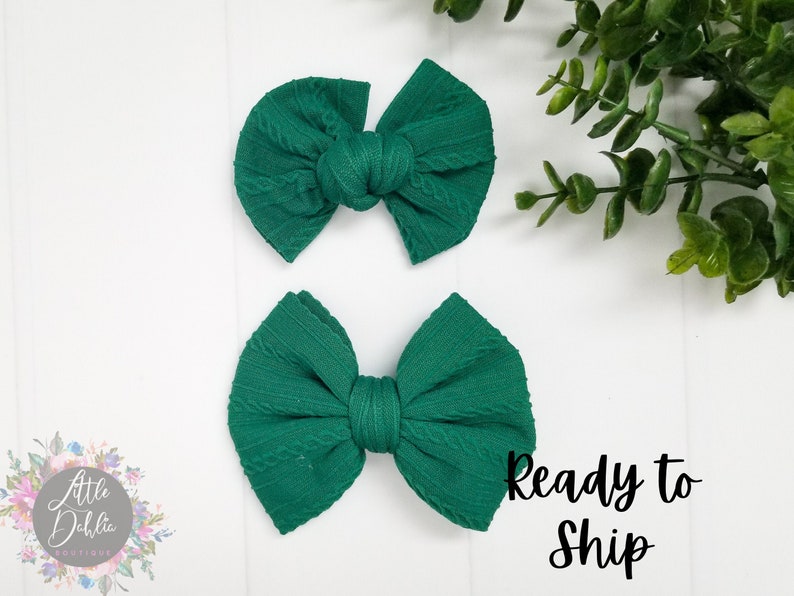 Stand Up Bow Ready to Ship Baby Bow Toddler Hair Clip Baby Headband Headband Dark Green Nylon Bow Hair Clip Green Bow Clip